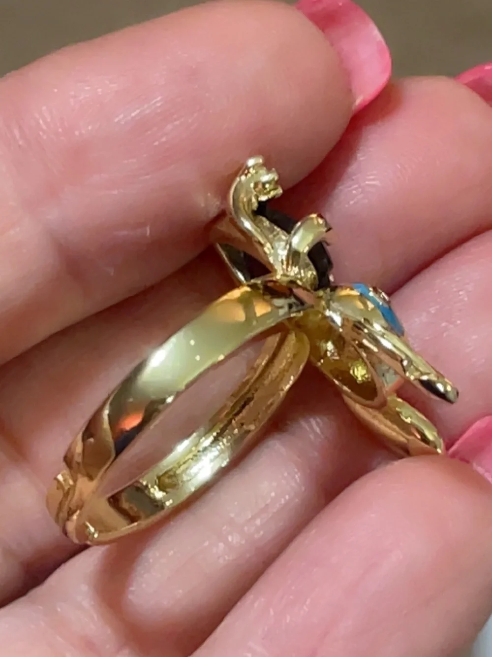 Disney Gold-Tone Stitch Ring with Purple Heart and Blue Accents